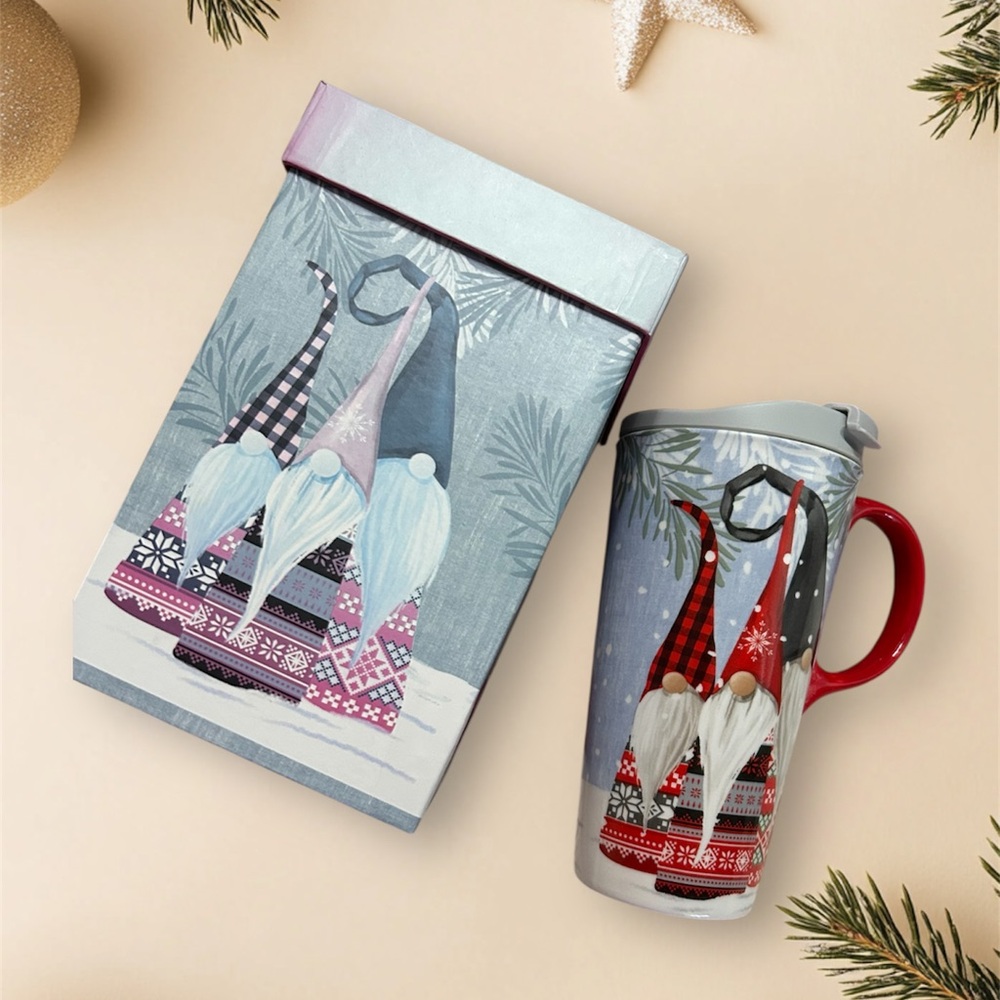 Festive Gnome 17 oz Travel Mug and Gift Box